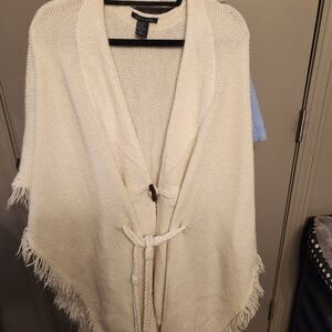 Boston Proper Cream Cape with Fringe